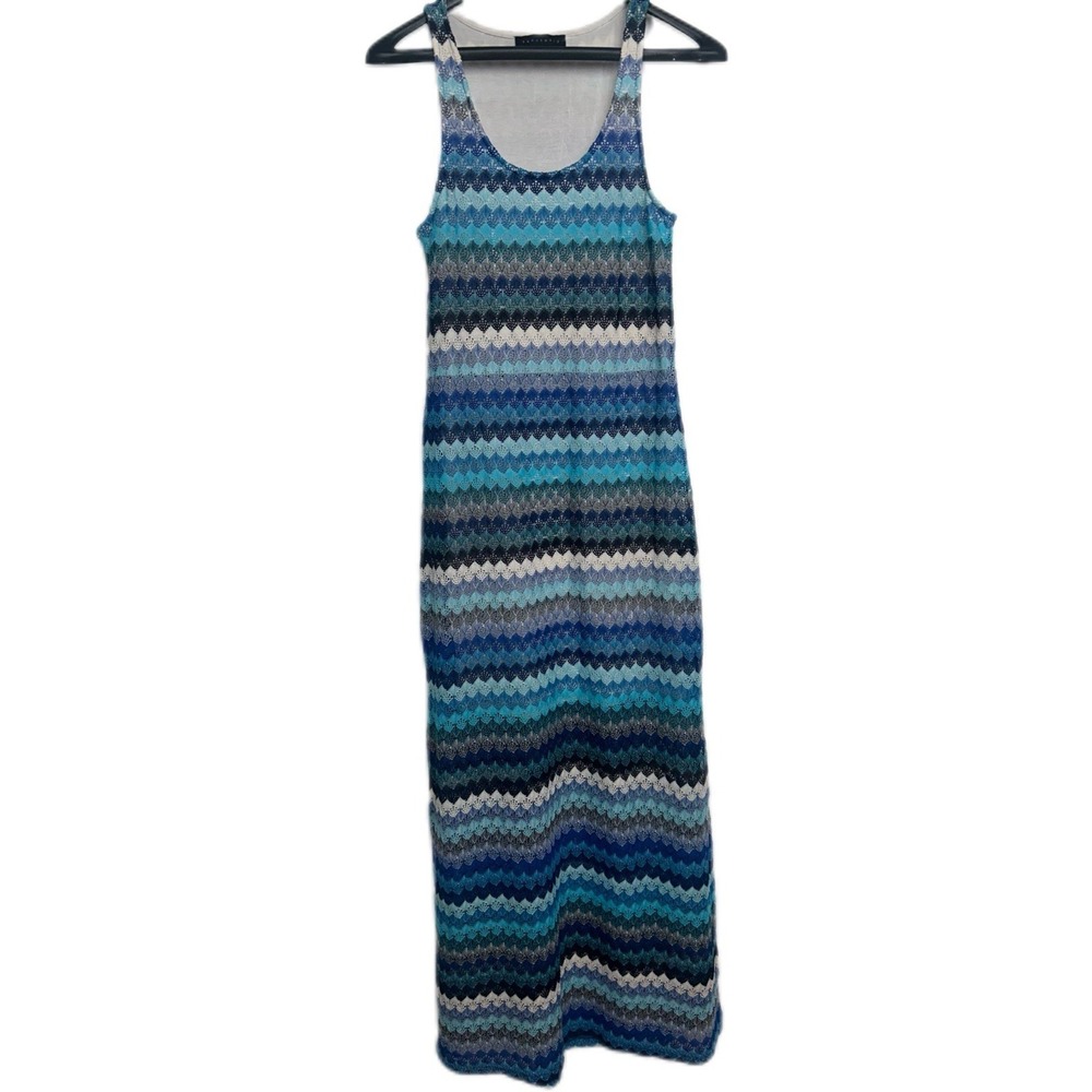 Sanctuary Womens Blue Chevron Crochet Knit Sleeveless‎ Maxi Tank Dress XS